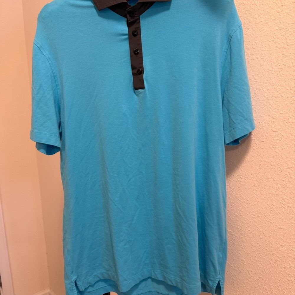 🍋Lululemon Polo Mens Evolution Blue Short Sleeve Shirt Athletic Stretch, Large, - Picture 3 of 11